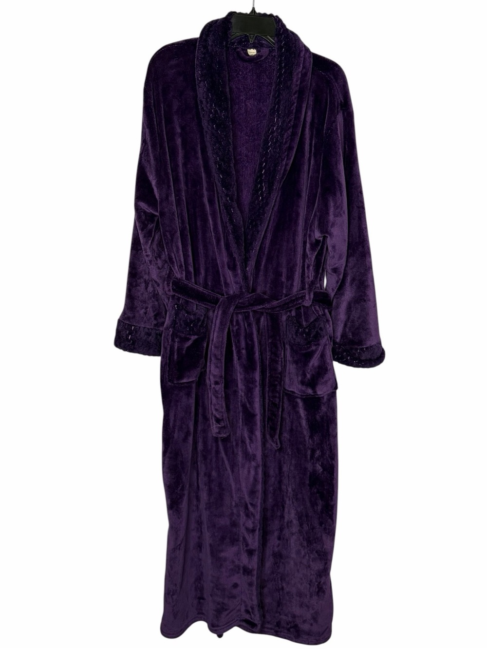 Sleep Wear Plush Shawl Collar Long Robe - Deep Purple, size XL